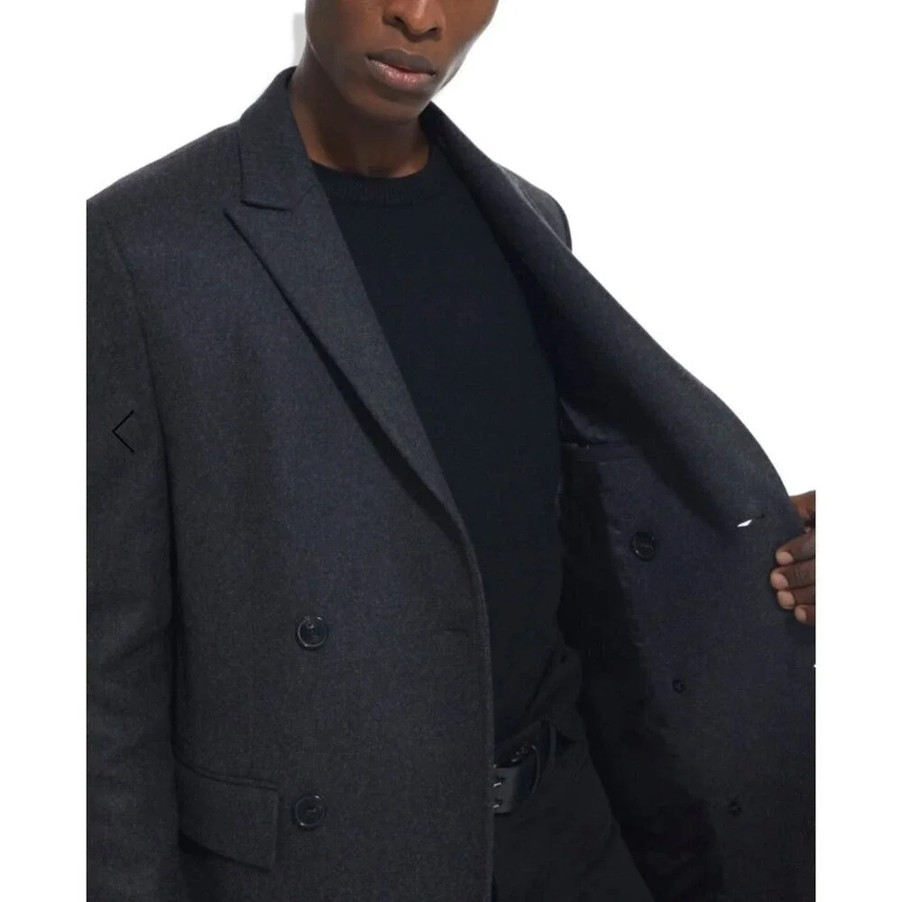 The Kooples Men's Coat Gray‎ Double-Breasted Wool Blend Size FR 46/US 36